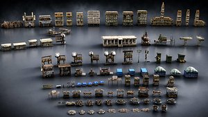 Post-Apocalyptic Ruined City Kitbash Pack 98 model