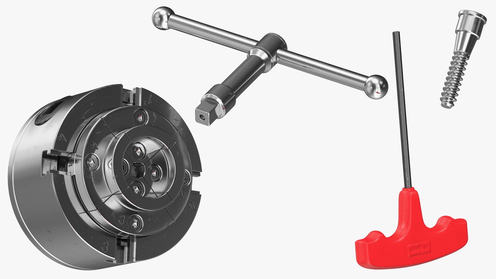 Self Centering Four Jaw Lathe Chuck Set 3D model preview
