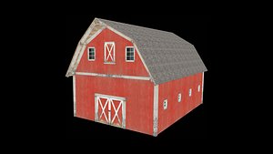 Red Big Farm Barn Low Poly 3D