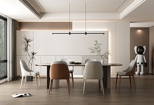 3D Modern Minimalist Dining Room Scene C4D Redshift