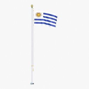 3D Uruguay Flag Stand Pole Animated Loop model