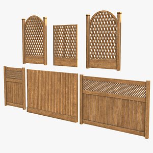 Wooden Fence set PBR 03 3D