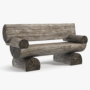 Aged Log Bench with Armrests Grey Wood model