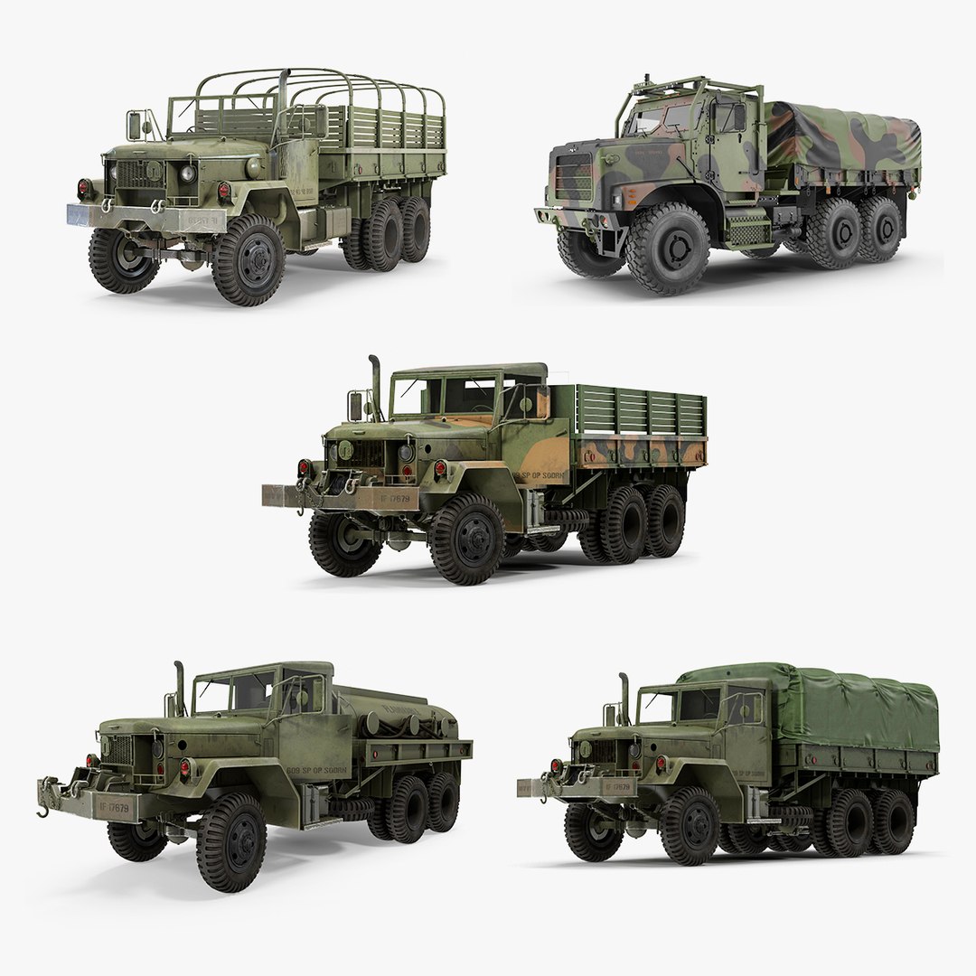 US Army WWII Rigged Trucks Collection 2 3D model preview