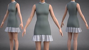 Sleeveless A-Line Collar Office Dress with Ruffle Hem - Women Sheath Dress 3D