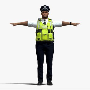 3D T-Pose Rigged Police Officer Character 3D