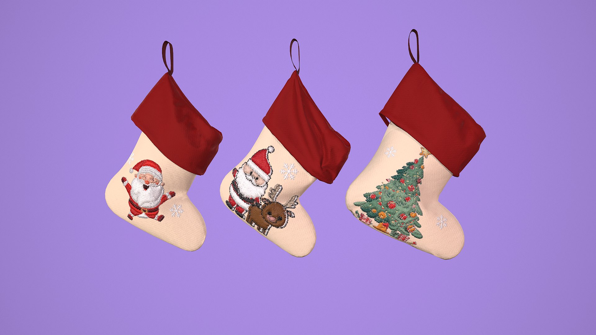 3D model Christmas Socks 3 styles wrinkle and 9 texture https://p.turbosquid.com/ts-thumb/Yj/xOP2lK/IG/tbrender_002/png/1704452484/1920x1080/fit_q87/914eb7db35226415fd339fe274115114e082b55b/tbrender_002.jpg