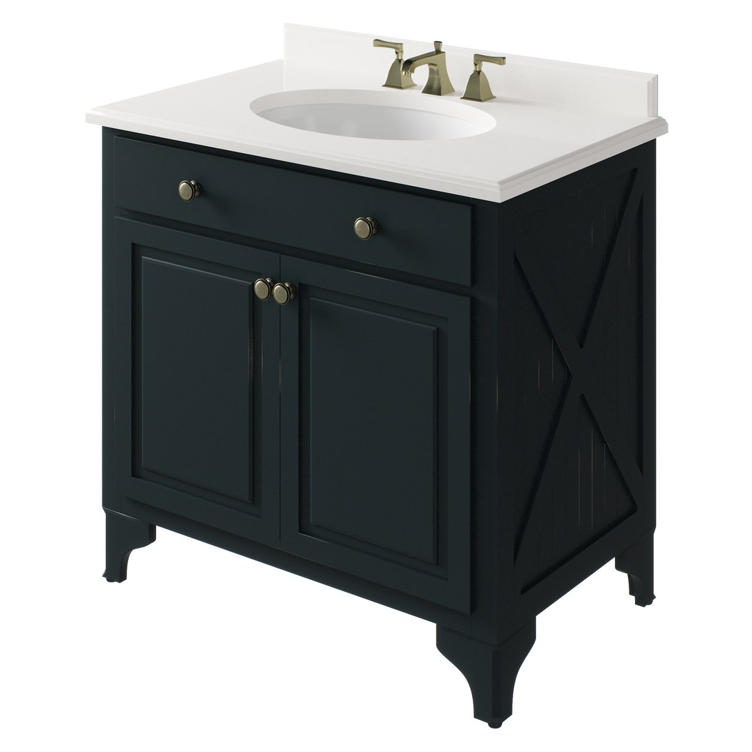 3D OVE Ashmore Antique Black 36 Vanity w Brass Hardwares model
