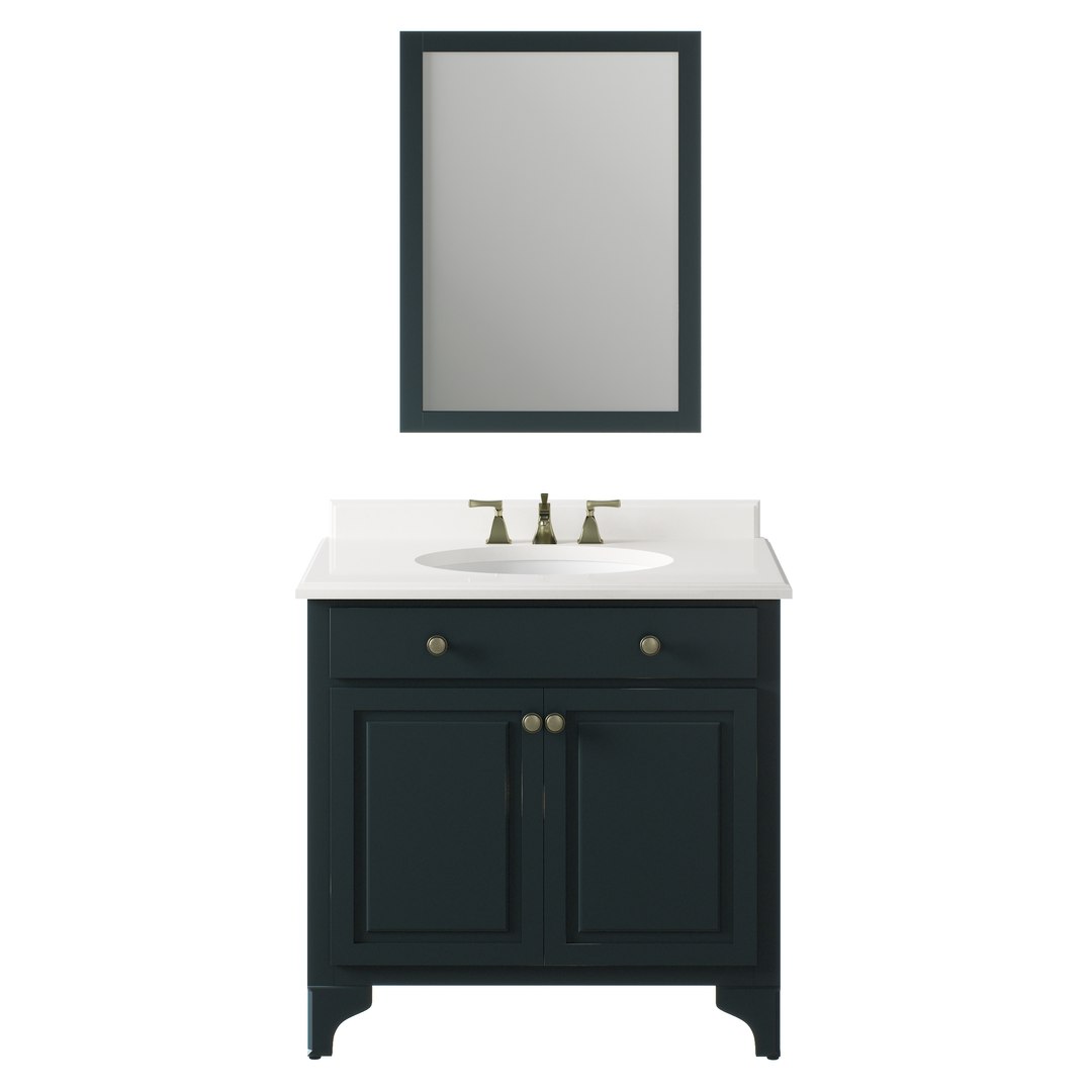 3D OVE Ashmore Antique Black 36 Vanity w Brass Hardwares model
