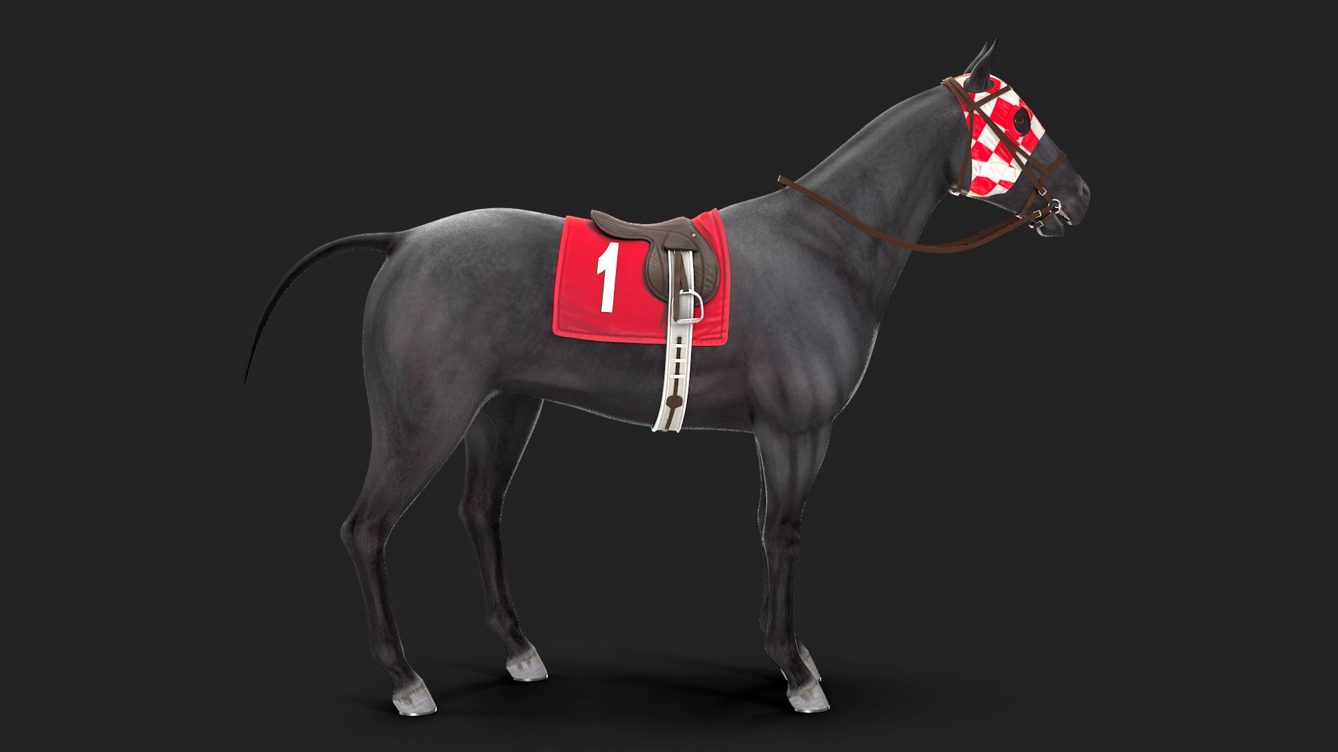 Racehorse Black Rigged 3D model preview