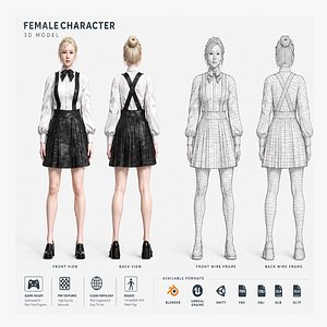 3D Korean Woman in School Uniform 3D Model