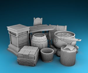 3D Stylized decor of Middle Ages Interior elements model