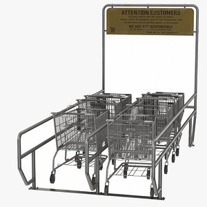 Shopping Cart Corral 4 with Carts 3D