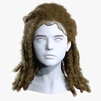 Long Textured Afro Locs Half Up Haircut for Characters - Low Poly