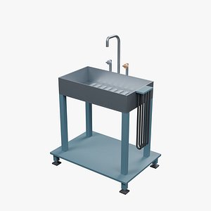 Industrial Wash Basin with Twin Valves and Hose Rack 3D model