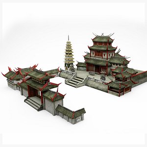 Chinese Temple Complex Lowpoly 3D model