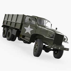 GMC CCKW-353 Military Truck with Open Cargo Bed Green Vintage Rigged for Cinema 4D