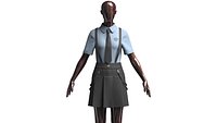 Girls Short Sleeve Shirt With Suspenders Skirt - Outfit