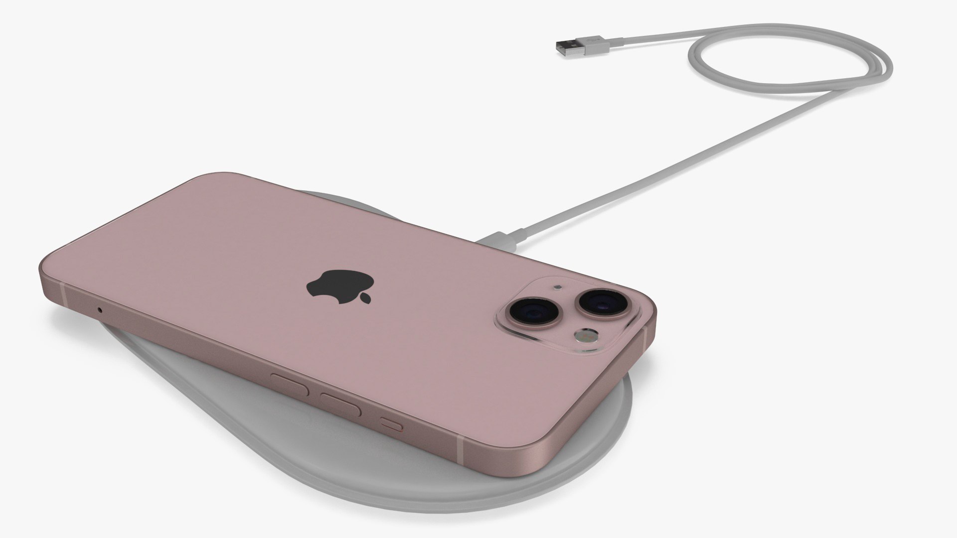 Wireless Charger Apple AirPower with Pink Apple iPhone 13 3D model preview