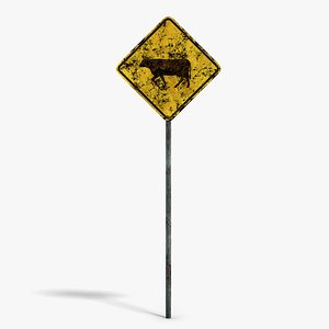 Damaged Cattle Warning Sign model