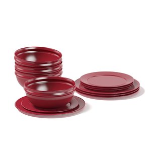 3D red dishes set