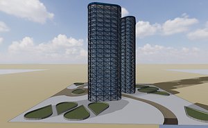 Modern Twin Triangular Towers - Low Poly Architectural Asset