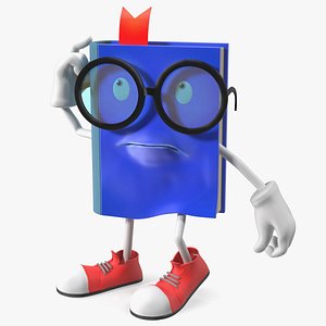3D Character Blue Book Puzzled Pose