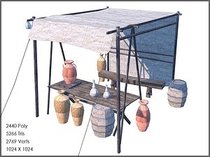 Pottery Stall, Low Poly, Textured