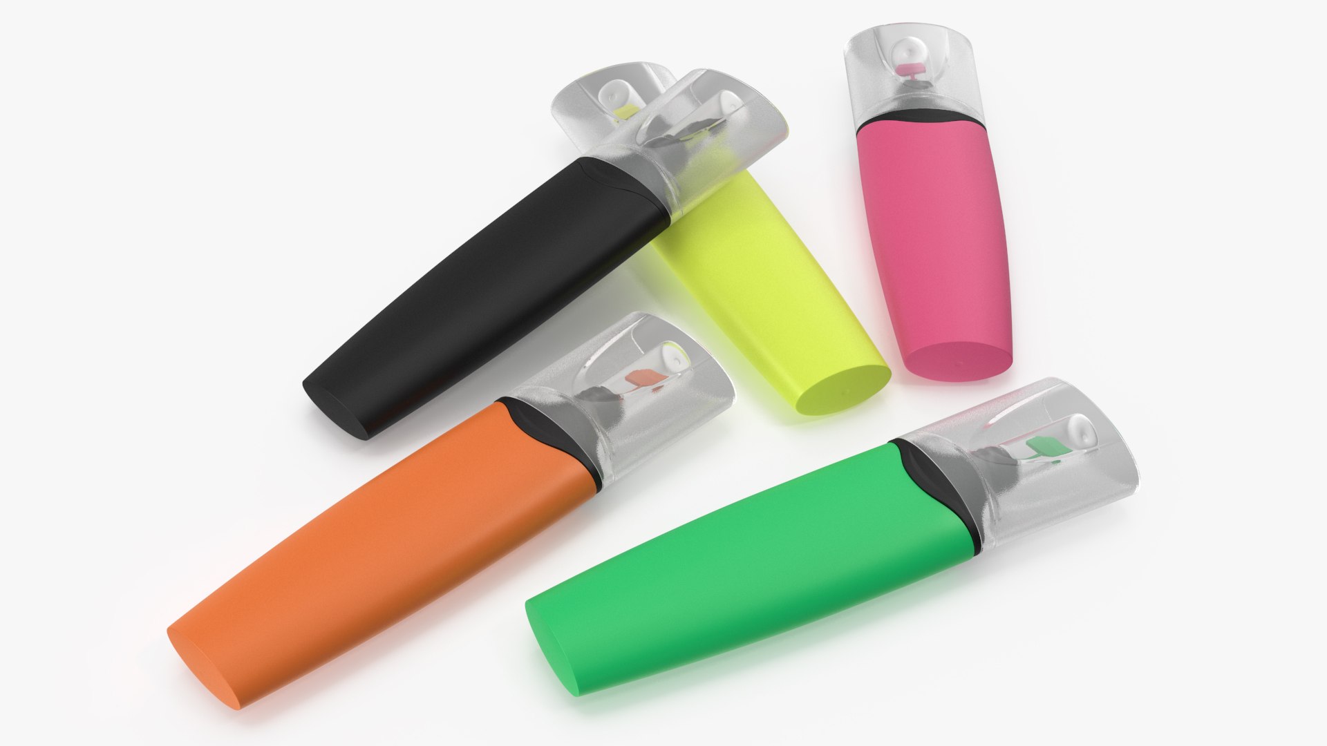 5 Highlighter Markers 3D model preview