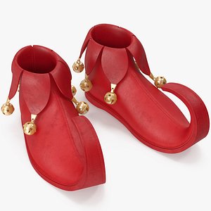 3D Elf Shoes Red with Bells