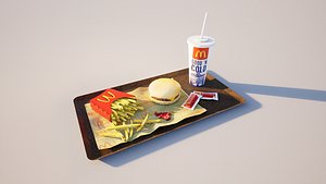 3D Value Meal with Fries and Soft Drink on Serving Tray