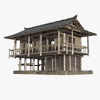 Asian ancient buildings town houses on stilts