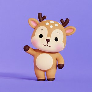 3D Deer Character Cartoon Chibi Kawaii low-poly 3d model model