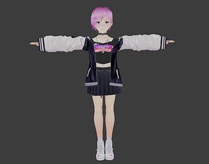 game ready Low Poly Anime Character Girl v18 model