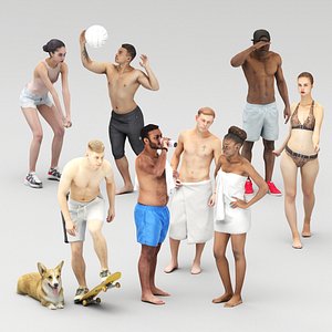 3D model Beach people 01