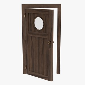 3D model Wooden door with a porthole window