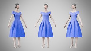 3D model Dress 42 Very Light Blue With Design