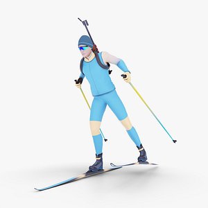 3D Biathlon man character low poly 3D model