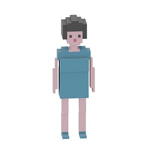 3D Woman cartoon low poly voxel art 8 bit