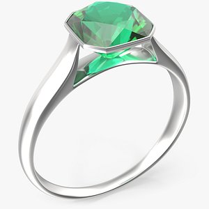 Asscher Cut Emerald On Silver Wedding Ring V01 3D