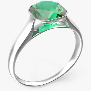 Asscher Cut Emerald On Silver Wedding Ring V01