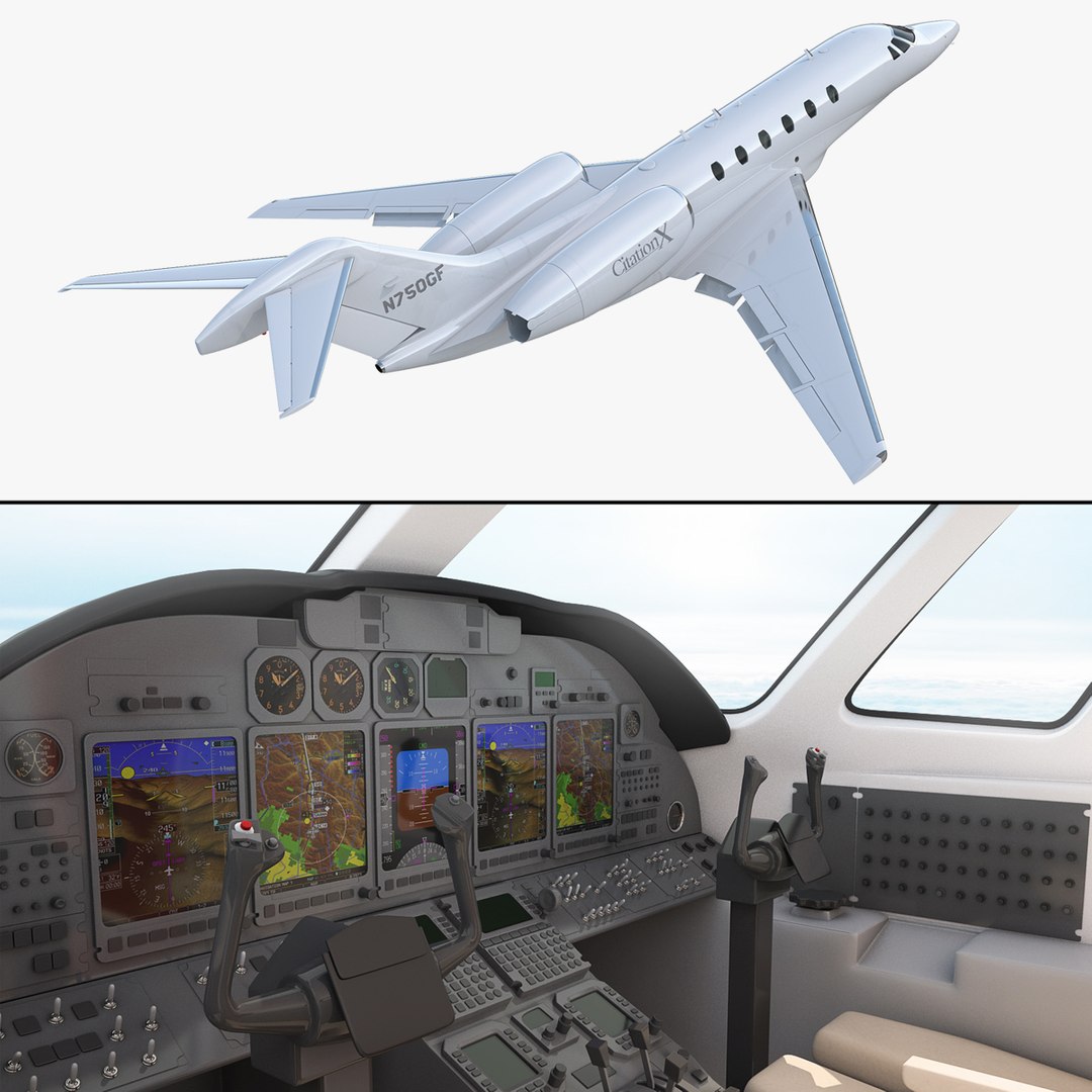 Business Jet Cessna Citation X with Interior Rigged 3D Model 3D model preview