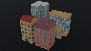 3D Low-poly Cartoon city houses Polygonal Style