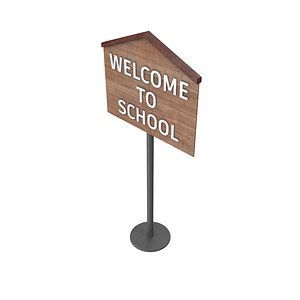 3D 3D Model of Wooden Sign with Metal Stand