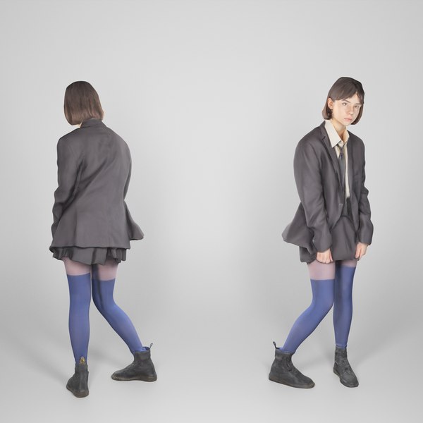 young woman school uniform 3D model