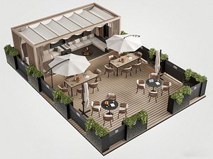Camping Patio Furniture Outdoor Table and Chairs Beach Umbrella 3D model