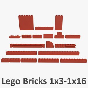 lego bricks - 1x16 3d model