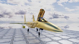 Golden F15 Fire Jet Fighter Game Ready FBX OBJ Blender