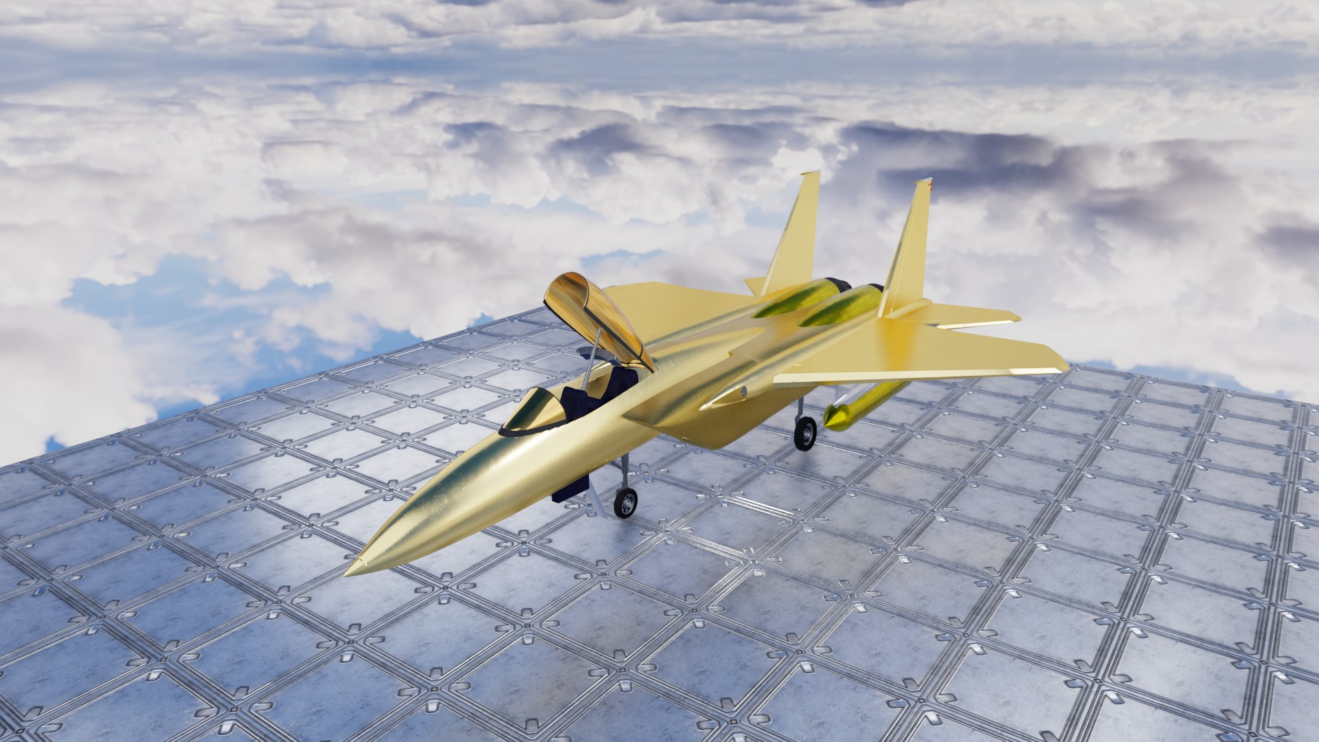 Golden F15 Fire Jet Fighter Game Ready FBX OBJ Blender 3D Model ...