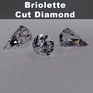 3d briolette brilliant cut diamond materials model